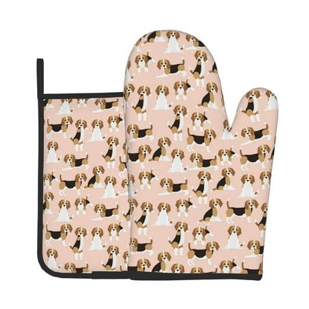 

Junzan Beagle Dog On Brown Pattern Oven Mitts and Pot Holders 2 pcs Set Potholders BBQ Gloves Long Kitchen Oven Glove for Cooking Baking Grilling (2-Piece Set 11 Inch)