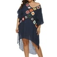 thumbnail image 5 of SWSMCLT Women's Crochet Swim Cover Up Dress Cover Up Slit V Neck Bathing Suit High Low Batwing Sleeve Beach Floral Side Split Hollow Out Swimsuit Bikini Swimwear Navy One Size, 5 of 5