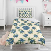 Blue Floral Pattern Duvet Cover and Pillowcase Set for Single Bedding, Bedroom Accessories for Kids Teens