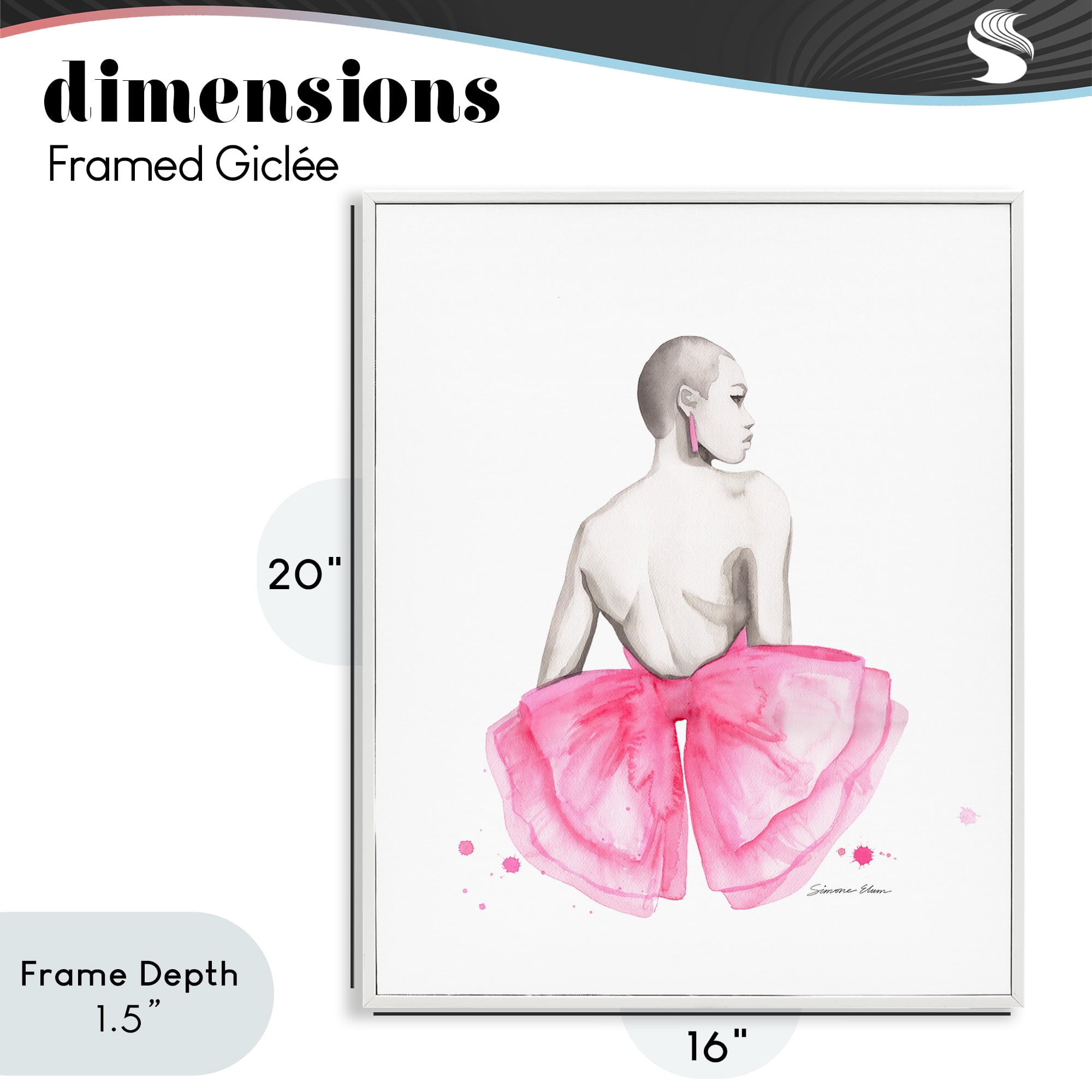 Stupell Industries Pink Bow Portrait From Behind White Framed Giclee Art, design by Simone Elum