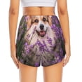 thumbnail image 2 of Lsque Dog in Lavender Flowers Printed Women's Running Shorts with Liner Pockets,Elastic Quick Dry Workout Athletic Gym Yoga Shorts,Womens High Waist Shorts-Large, 2 of 9
