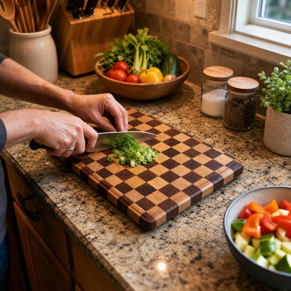 Cutting Board for Kitchen, 15x10in Double-Sided Wooden Chopping Board with Juice Groove & Handle