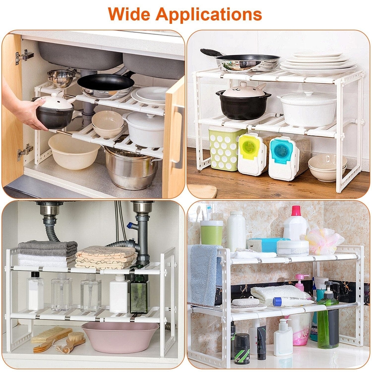 2-Tier Under Sink Organizer Retractable Space Saving Storage