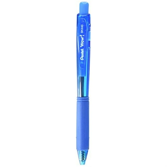 Pentel Ballpoint Pen, Retractable, Rubber Grip, Med, Sky Blue (BK440-S)