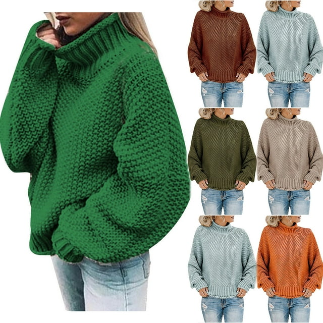 Wiyuqeen Women's Turtleneck Sweaters Oversized Chunky Sweaters Long Sleeve Drop Shoulder Knit Pullover Solid Loose Fit Fall Sweaters