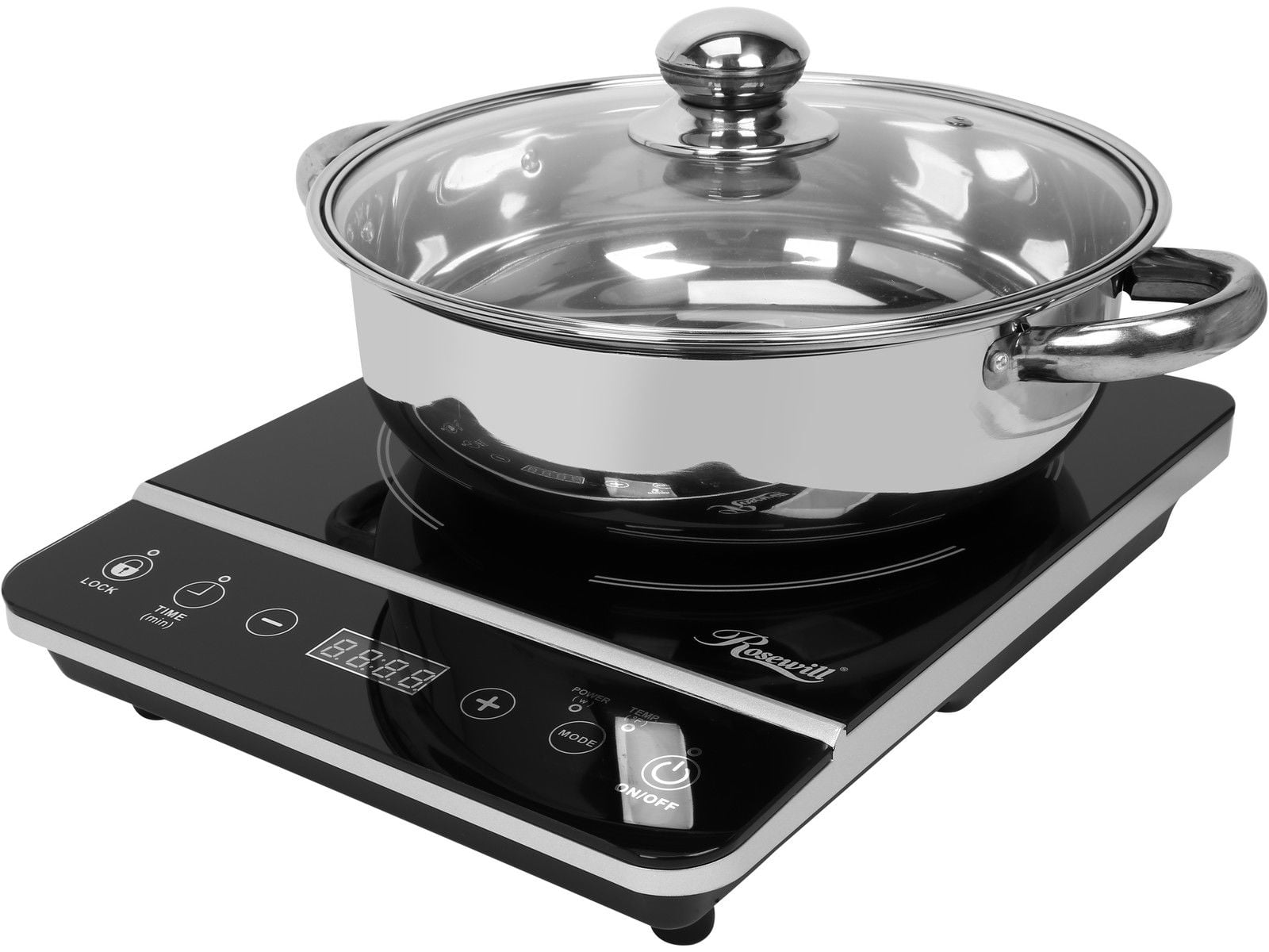 Rosewill Portable Induction Cooktop Burner, 1800W, 8 Power/Temp Levels, Touch Panel, LED Display, Timer, Auto Shut-Off, Child Safety Lock, Includes Stainless Steel Pot - (RHAI-13001)