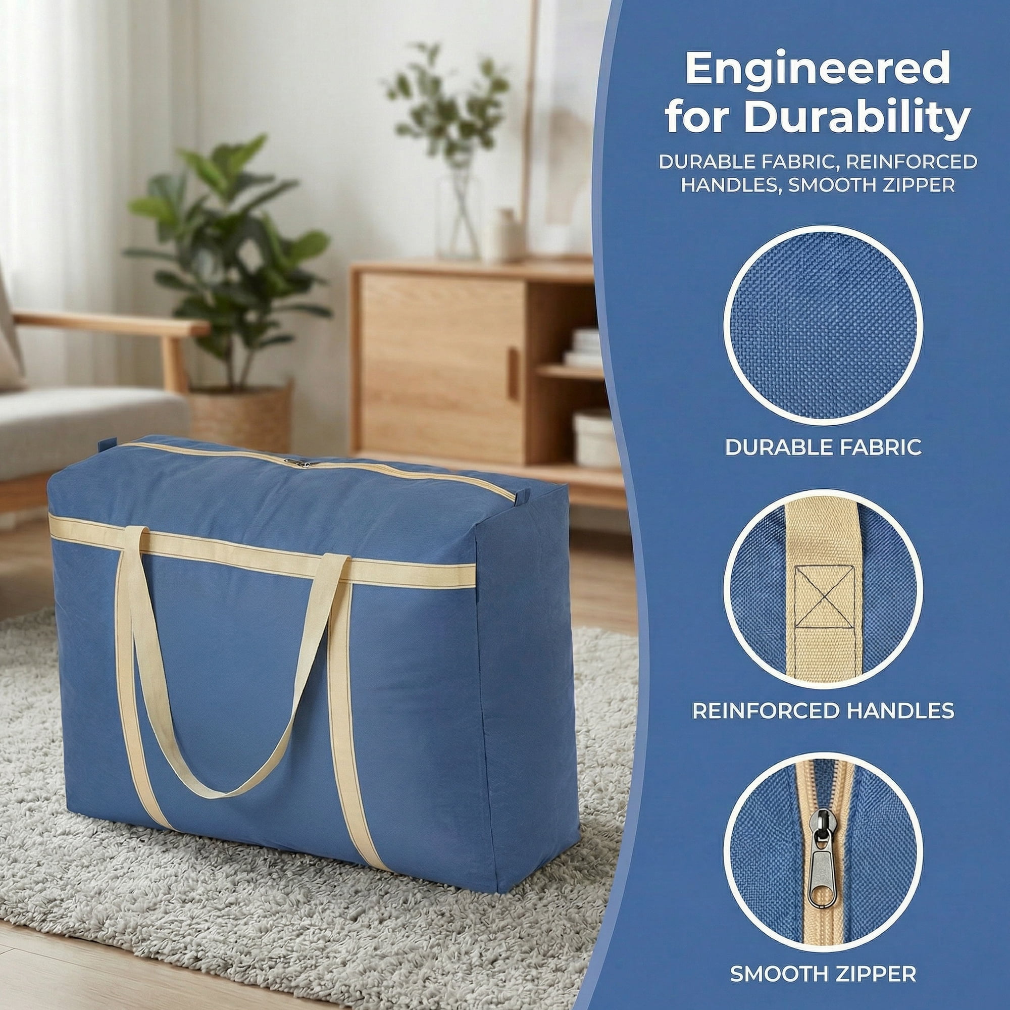 Unique Bargains Foldable Storage Bags for Organizing Clothing Blue 30.7"x9.8"x21.7"