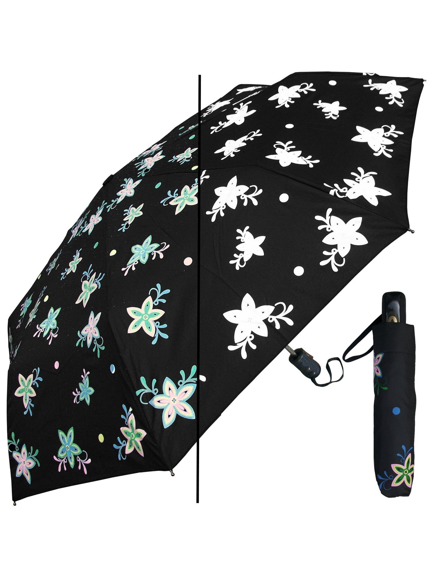 44" Arc Color-Changing Star-Flower Auto-Auto Mini Umbrella-RainStoppers Rain/Sun 