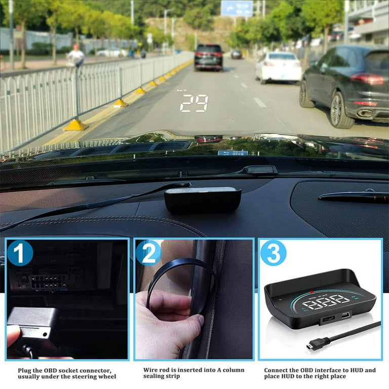 Petmoko Car Head Up Display 3.5 inch HUD with OBD2 GPS Interface Plug & Play Speedometers Projector Speed Overspeed Warning Mileage Measurement Water
