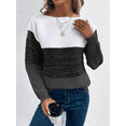 thumbnail image 5 of Womens Long Sleeve Sweater Crew Neck Casual Loose Knit Multicolor Top Black XL, 5 of 6