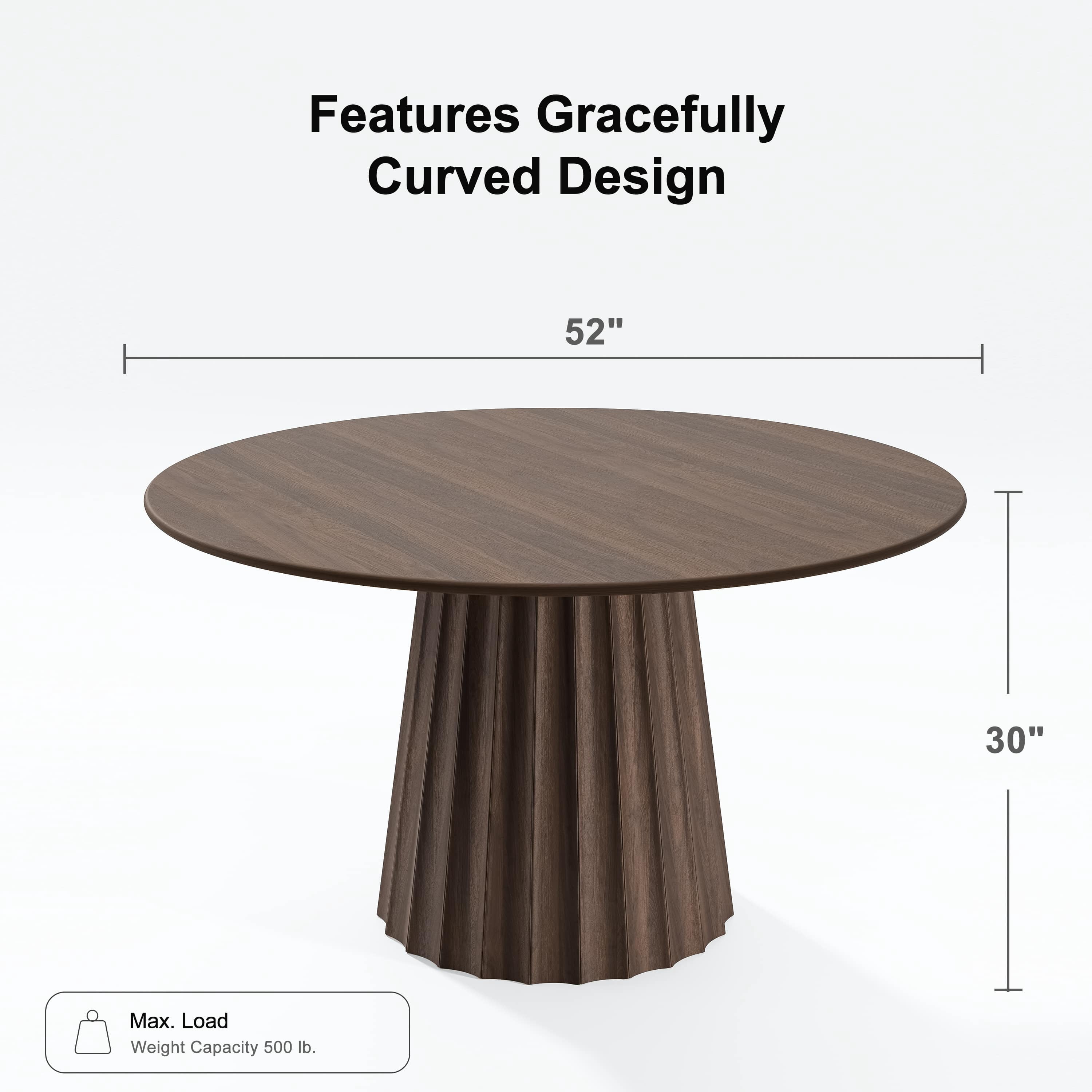 52 in. Soild Wood Walnut Dining Table Round Kitchen Table