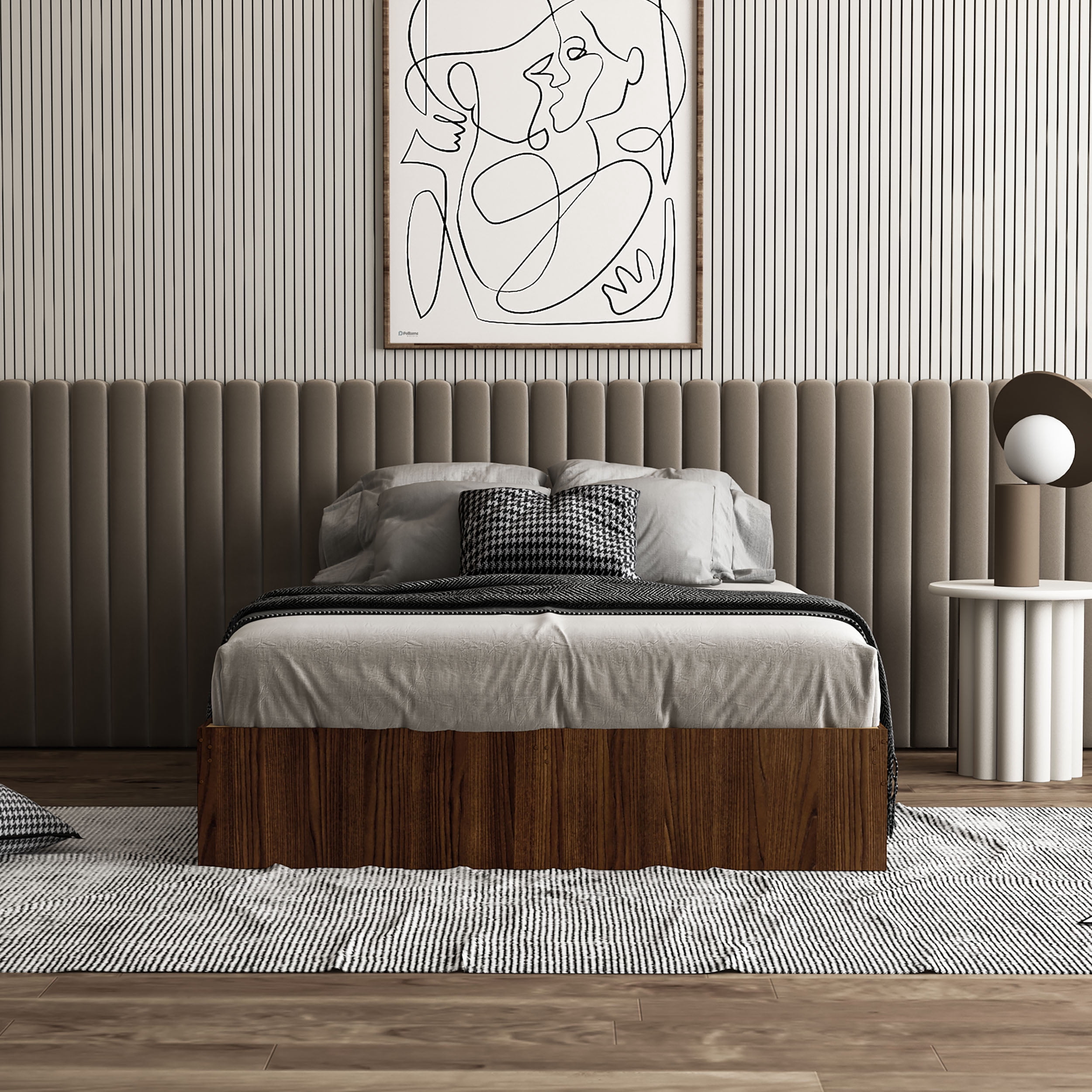 Polifurniture Queen Size Wood Platform Bed Frame, Walnut