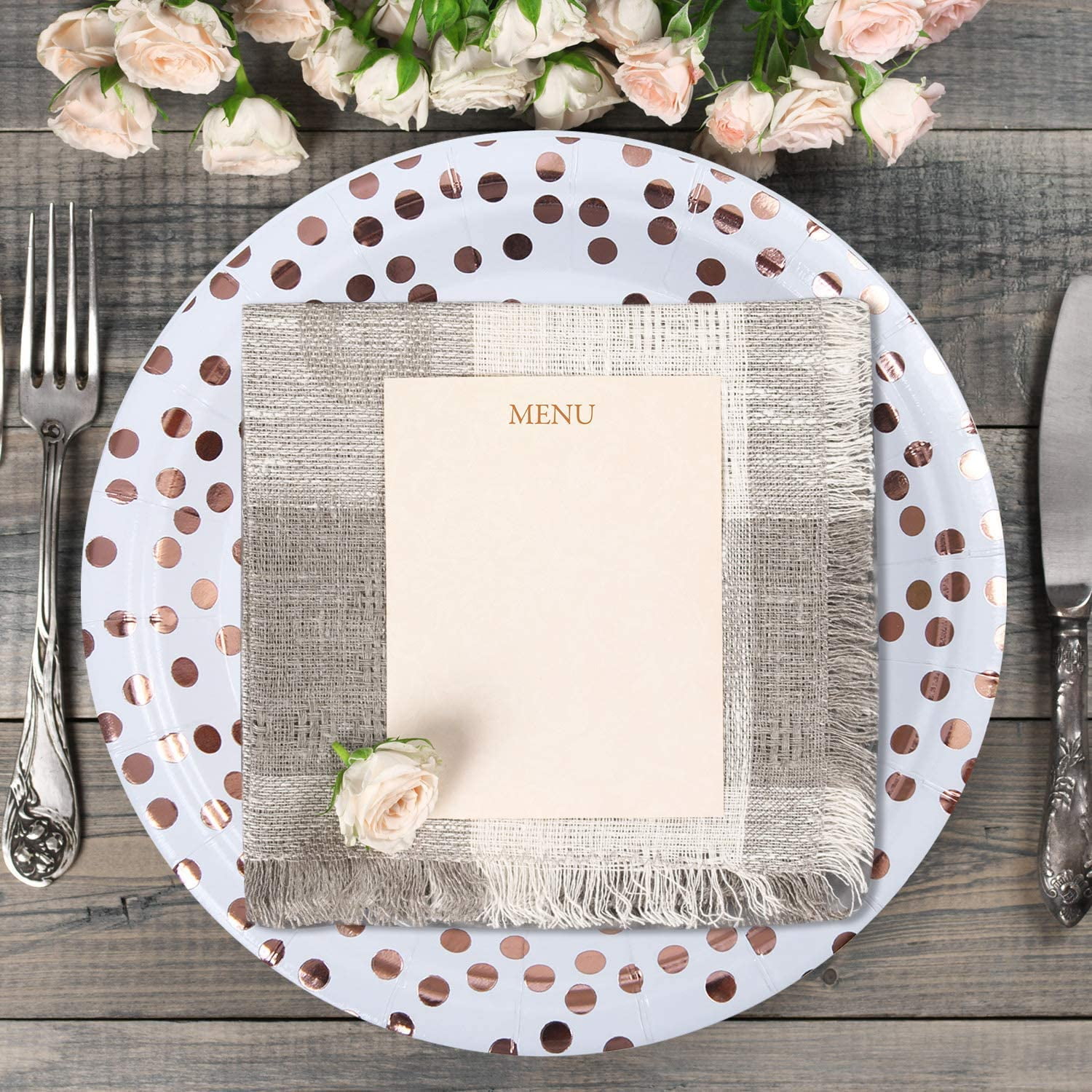 60 pieces Rose Gold Foil Polka Dot Disposable Paper Plates Dinnerware Plates for Party Wedding Anniversary Birthday 7 inches 