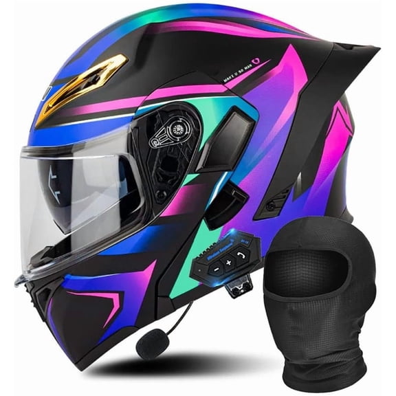 Modular Bluetooth Motorcycle Helmet DOT/ECE Approved Flip Up Full Face Dual Anti-Fog Visors Built-in MP3 for Adults Men Women S-XXL 55-64cm