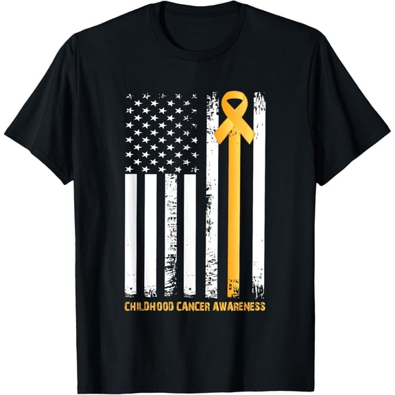Crewneck Unisex Tee - ribbon in a flag, Childhood cancer awareness T-Shirt