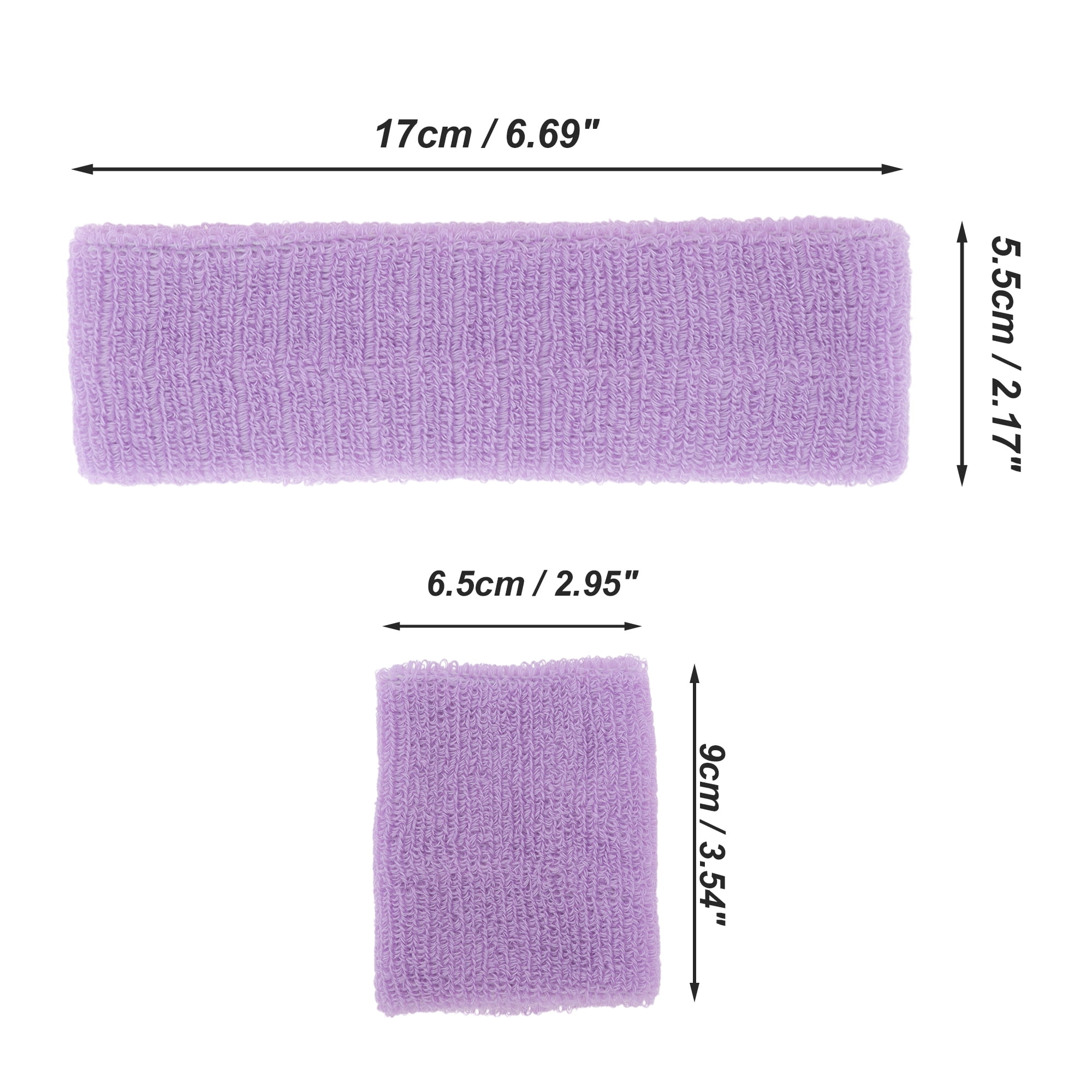 Unique Bargains 3Pcs Soft Headband with Wristband Solid Color Headband Light Purple