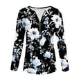 thumbnail image 3 of Uootdi Womens Long Sleeve Shirts Half Zipper V Neck Fashion Floral Printed Gift Striped Dressy Blouses Casual FallTunic Tops Lo ose Fit Comfy, 3 of 5