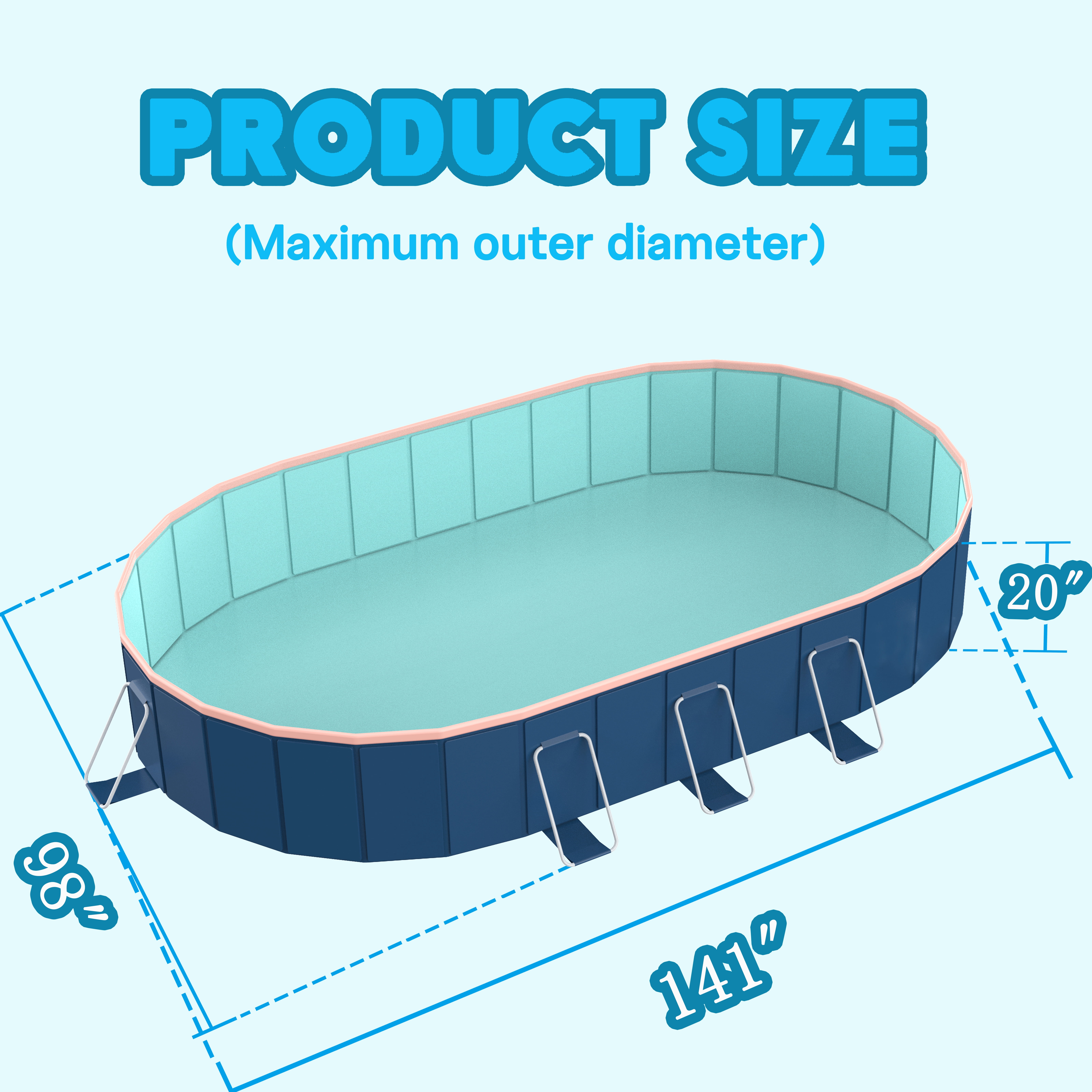 Hyindoor Outdoor Foldable Non-Inflatable Adults and Kids Swimming Pool Titanium Aluminum Support Steel Frame Anti-Slip for Lawn Garden Backyard（141" x 98" x 20"）