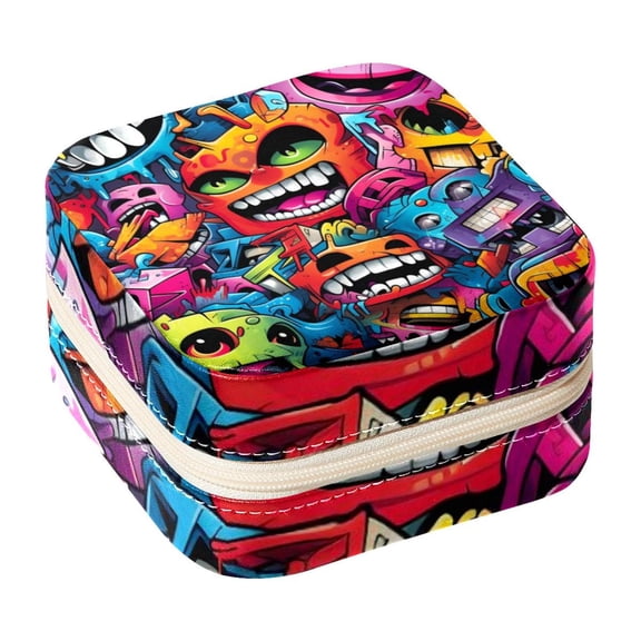 Graffiti Travel Portable Square Jewelry Box Organizer Earring Necklace Bracelet Holder Decorative Display Case Stand Storage Box