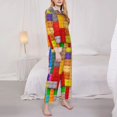 thumbnail image 3 of Fotbe Colorful Plastic Blocks Pattern Conjunto de Pijama de Manga Larga para Mujer con Estampado, Ropa de Dormir de 2 Piezas, Conjunto de Casa Suave y Cómodo con Bolsillos-Medium, 3 of 7
