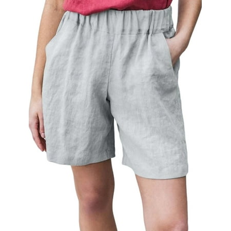 

UKAP Women Cotton Linen Pajama PJ Short Lady Summer Beach Comfy Casual Lounge Elastic Waist Shorts Pants Pocket Plus Size