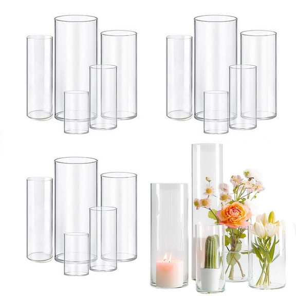 15pcs Tall Cylinder Glass Vases for Centerpieces, Small Clear Flower Vases, Wedding Table Decor, Home Decoration, Holiday Party Supplies, Mixed Heights