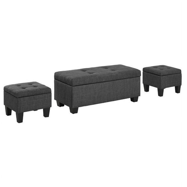 Picket House Furnishings Everett 3 Piece Ottoman Set in Charcoal