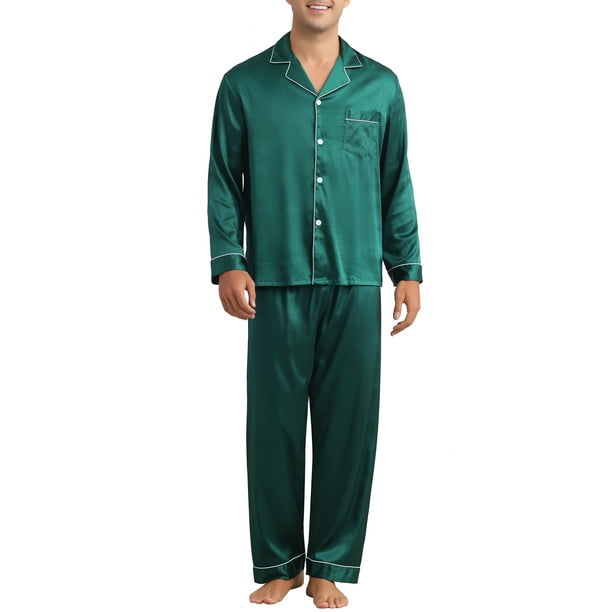 Conjunto de Pijamas de Satén INSPIRE CHIC para Hombres 2 Piezas Ropa de Casa Camisón de Manga Larga Ropa de Lounge Casual
