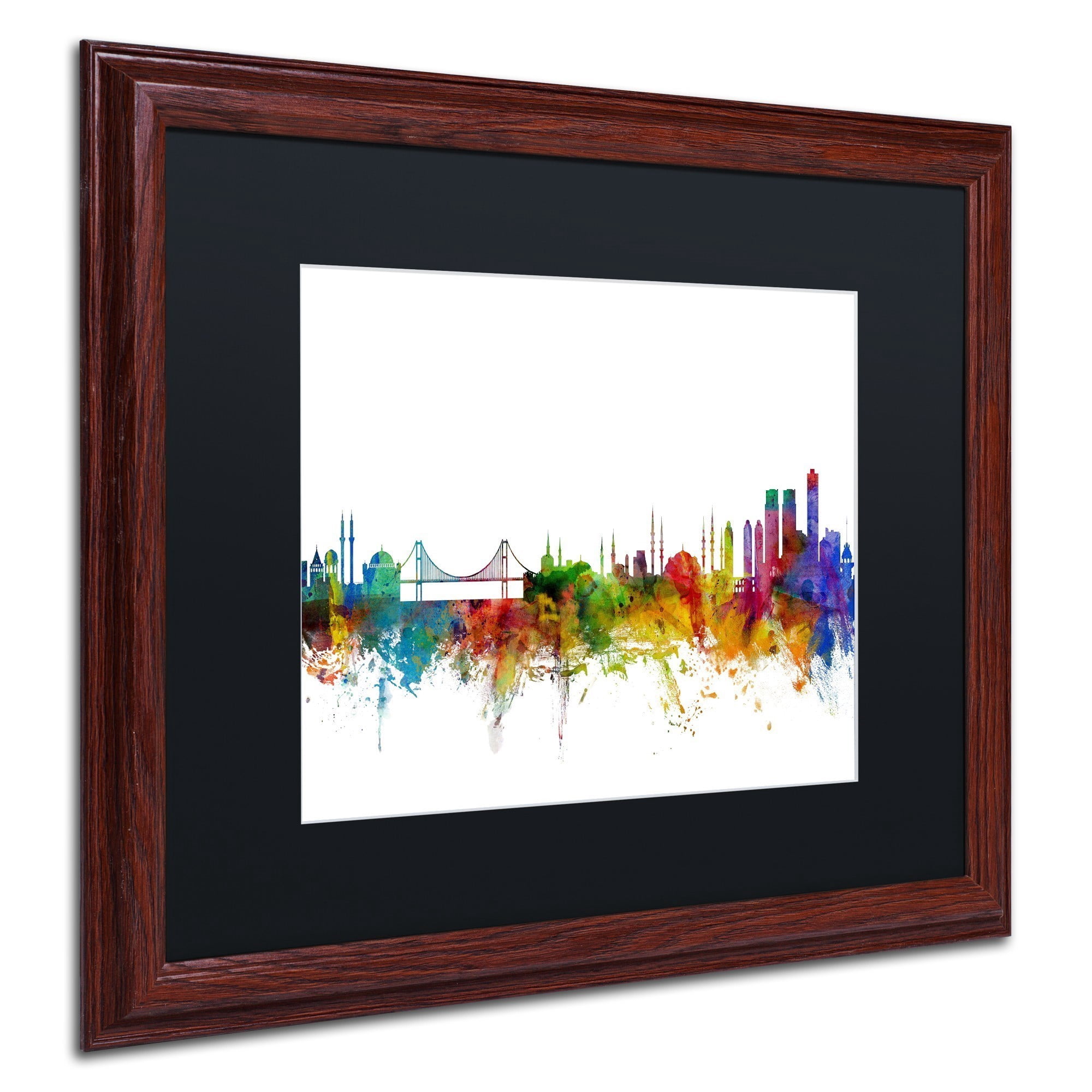Trademark Fine Art "Istanbul Turkey Skyline II" Canvas Art by Michael Tompsett Black Matte, Wood Frame