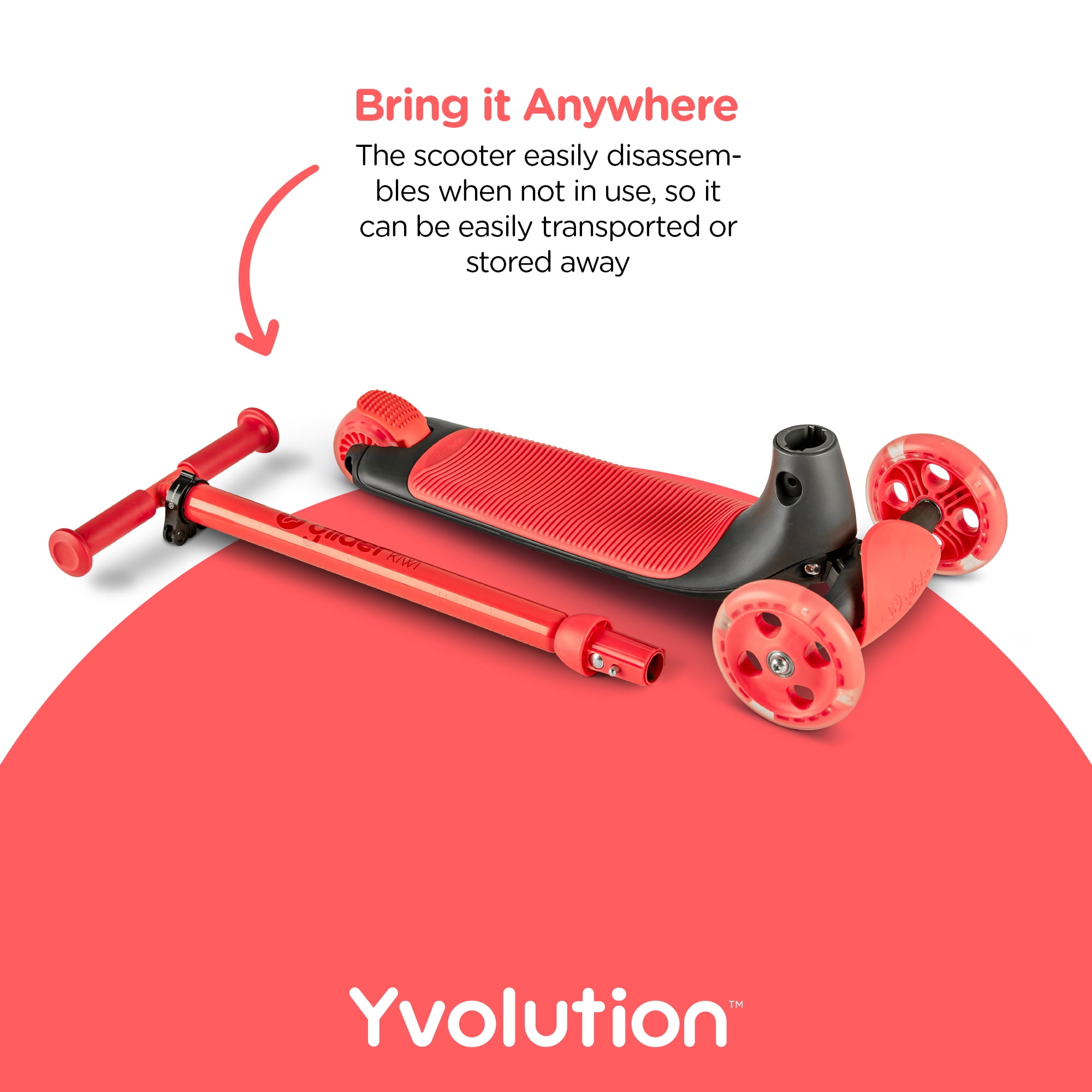 Yvolution Glider Kiwi Red, 3-Wheeled Toddler Scooter, Unisex, Ages 3-8 Years, Light-up Wheels
