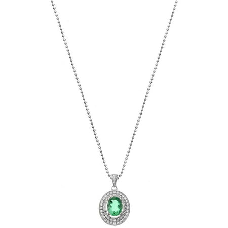 5th & Main Platinum-Plated Sterling Silver Oval-Cut Green Obsidian Pave CZ Pendant Necklace