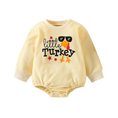 

Tiny Cutey Infant Baby Boy Girl Thanksgiving Turkey Clothes Toddler Long Sleeve Romper Bodysuit 6-12M
