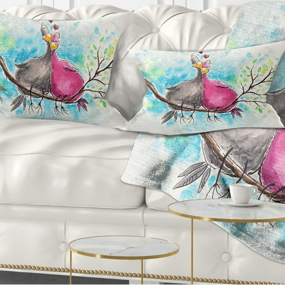 Designart Two Birds in Love on Branch - Abstract Throw Pillow - 12x20