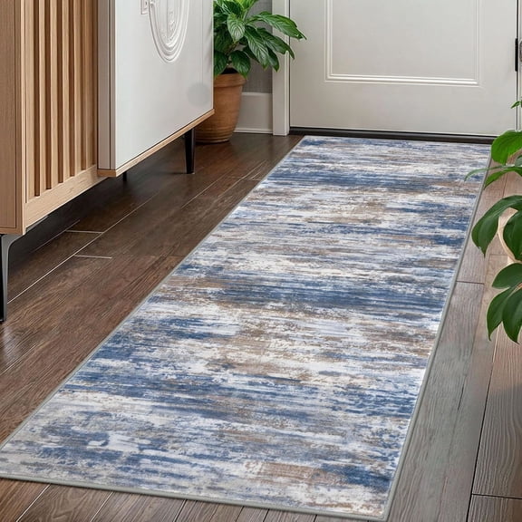 iOhouze Hallway Runner Rug 2x5 Washable Rug Runners Non Slip Kitchen Runner Rug Soft Print Distressed Carpet Runner for Entryway Bedroom Kitchen Laundry Room, Blue Rust White
