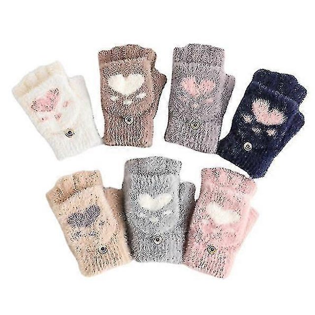 Guantes de invierno cálidos para mujer con pantalla táctil, lindos guantes sensoriales con forma de garra de gato, sin dedos.