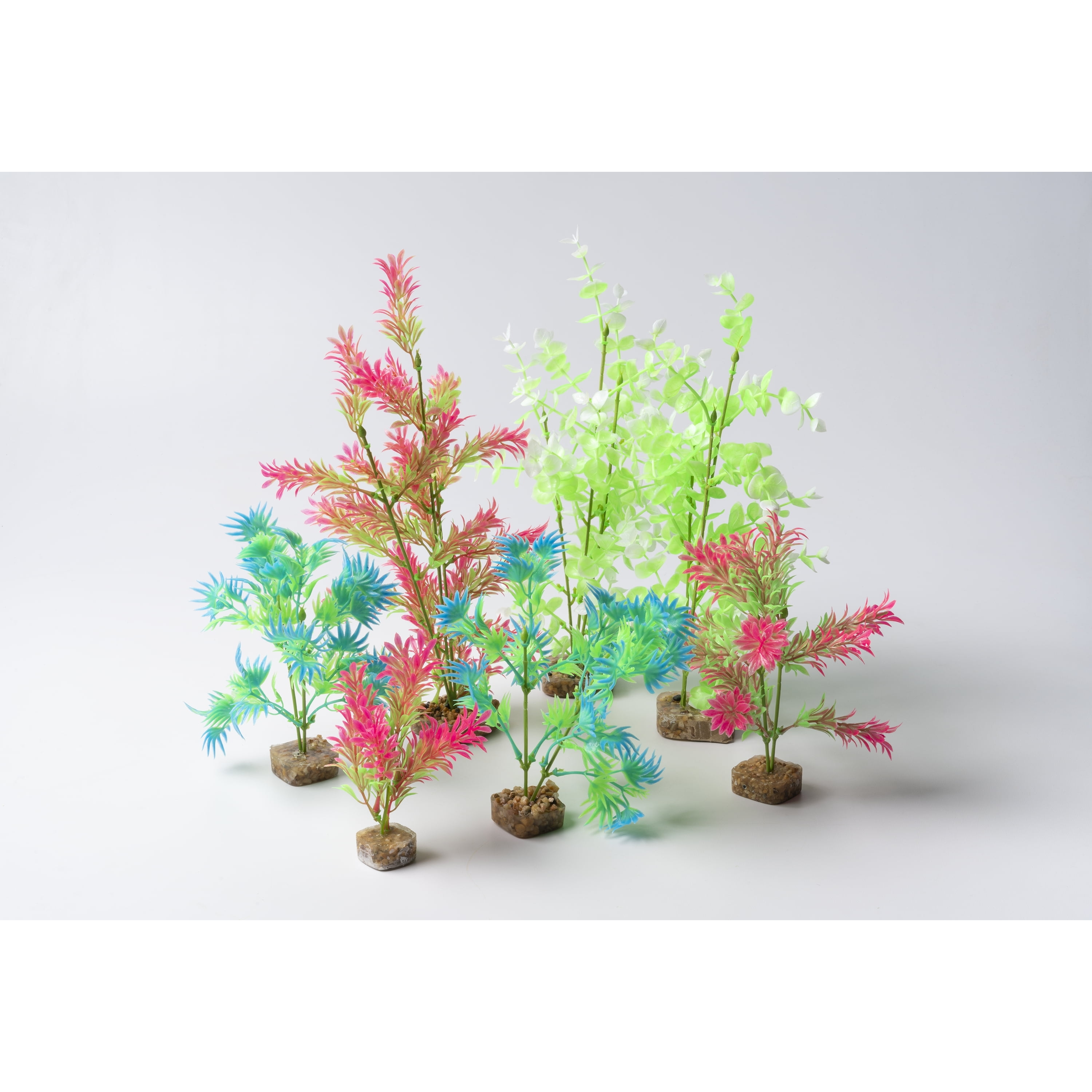 GloFish Plant Aquarium Décor, Green and Pink Large, Fluorescent Under Blue LED Light