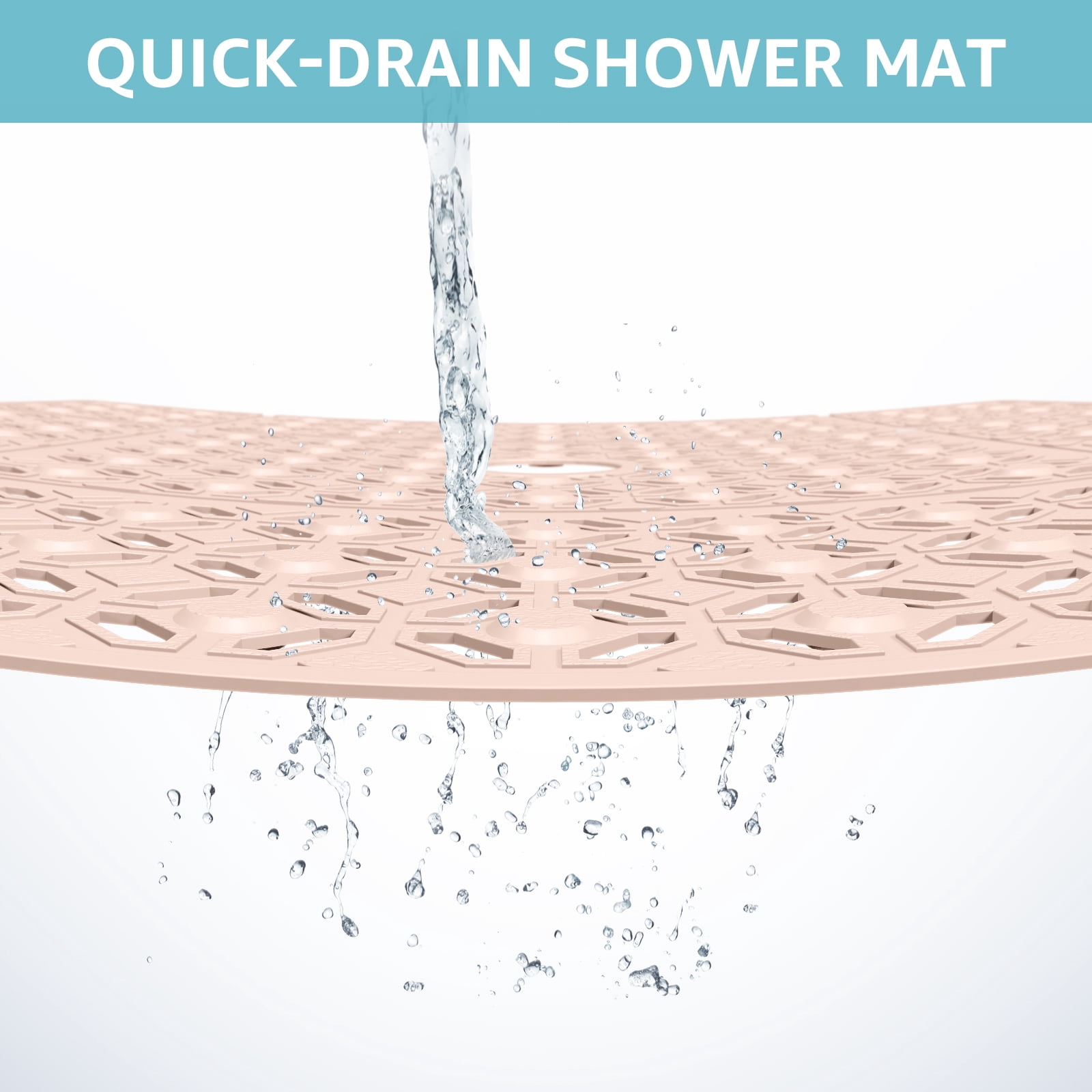 OTHWAY Square Shower Mat,27"x27" Extra Large Bath Mat,TPE Non-Slip Shower Floor Mat with Suction Cups & Drain Holes,Quick-Drying Shower Mat for Bathroom Decor (Baby Pink)