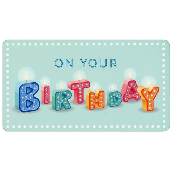 Pictura Sparkling Birthday Letter Candles on Light Blue Money Holder / Gift Card Holder Birthday Card