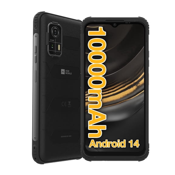 AGM H MAX Rugged Smartphone, 10000mAh 4G LTE Rugged Phone, Android 14, 6.56'' 400Nits HD+ 90Hz Display, Unisoc T606, Waterproof&Drop-proof&Dustproof, 4GB + 128GB[TF 512GB], 3 Card Slots, OTG, NFC