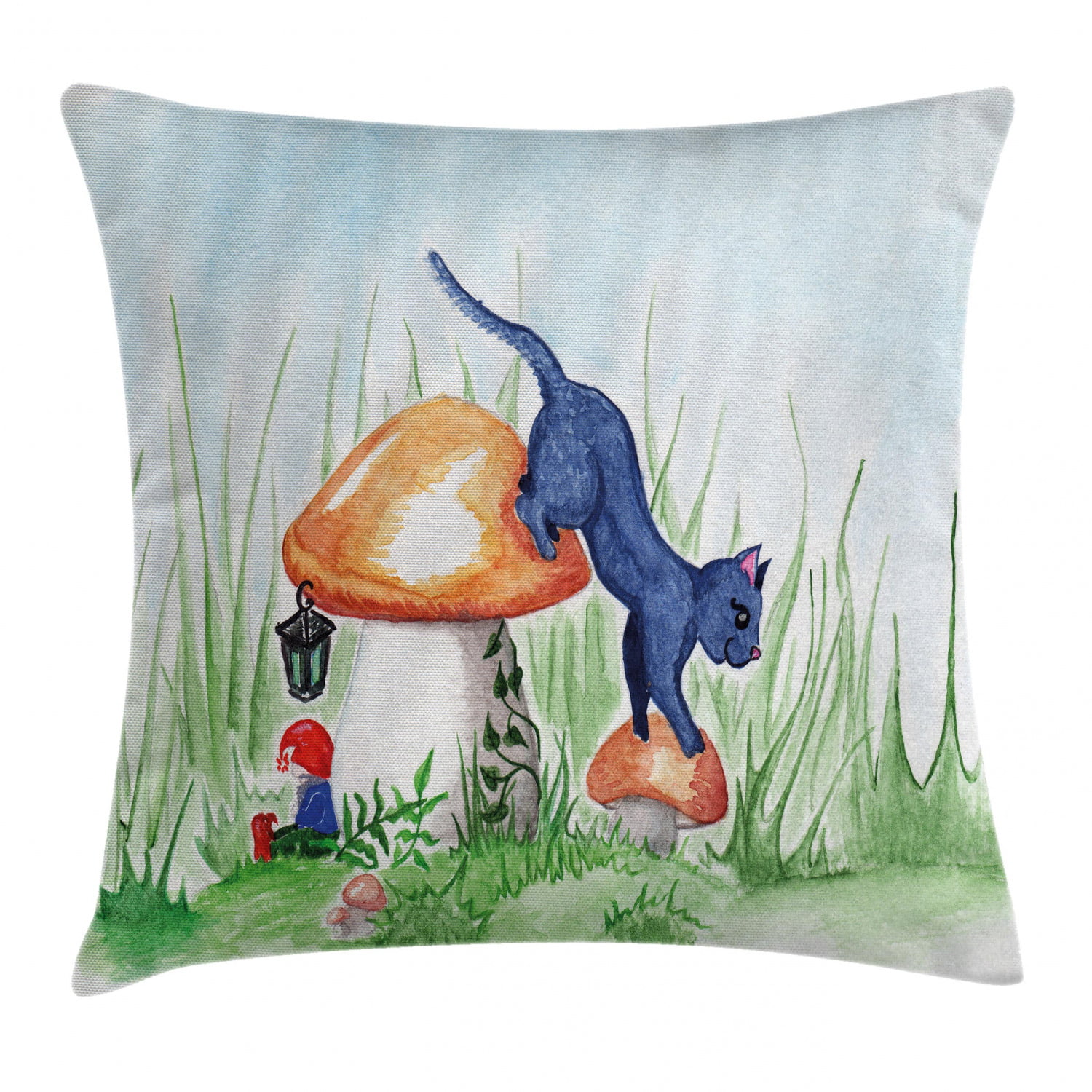 18x18 Kawaii Mushroom Vintage Throw Pillow Multicolor 