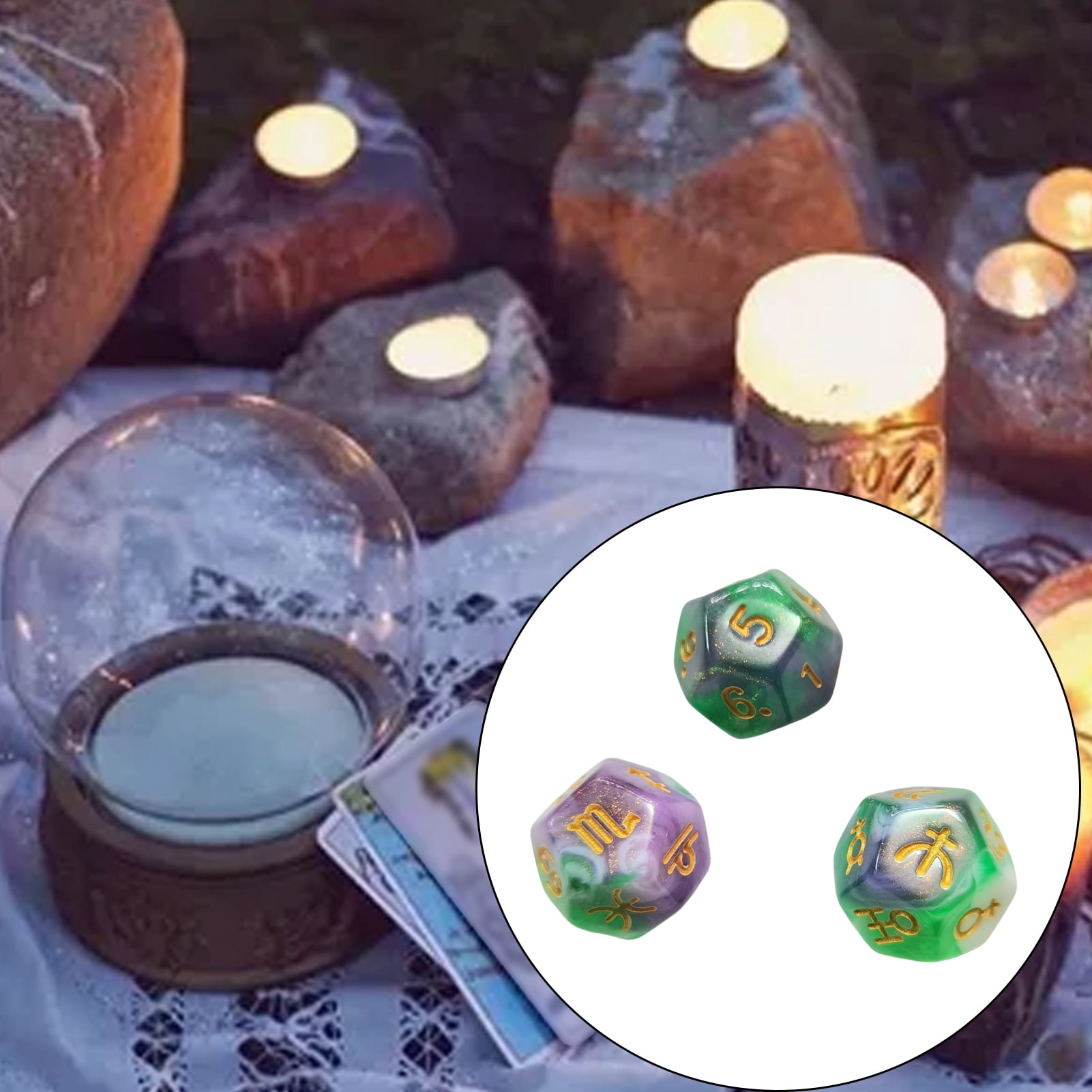 12-Sided Astrological Dice Set 3-Pieces Tarot Constellation Divination D12 Acces