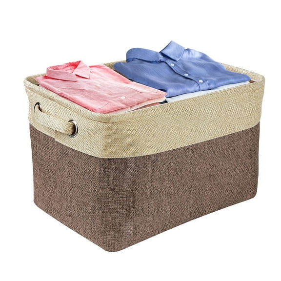 RONY Collapsible Fabric Storage Bins with Handles - 21 Qt. Large Capacity Closet Organizers and Storage Bags for Clothes Blankets Books, Beige and Brown