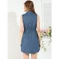 thumbnail image 5 of DARING DIVA Sleeveless Collar Button Down Tie Waist Belt Shirt Dress XS Blue, 5 of 6
