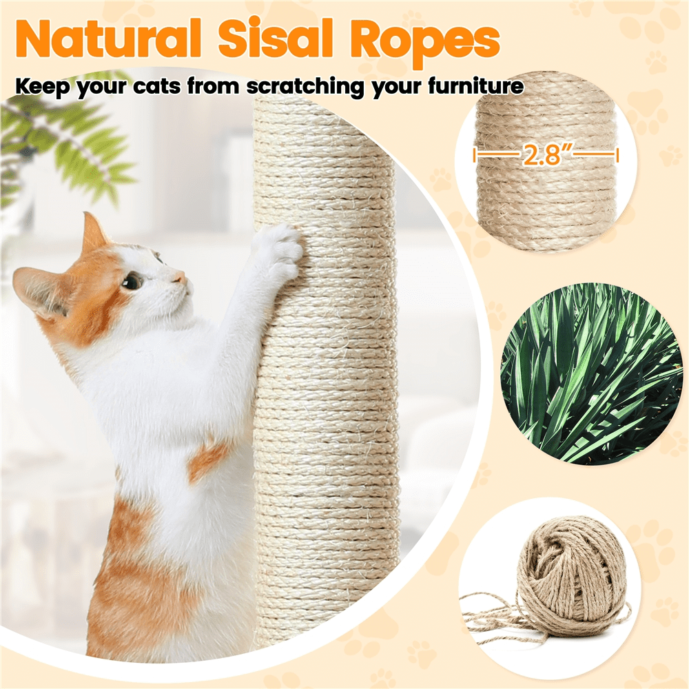 Alden Design 82.5″ H Multi Level Large Cat Tree with 2 Cozy Condos for Indoor Small/Medium Cats, Beige
