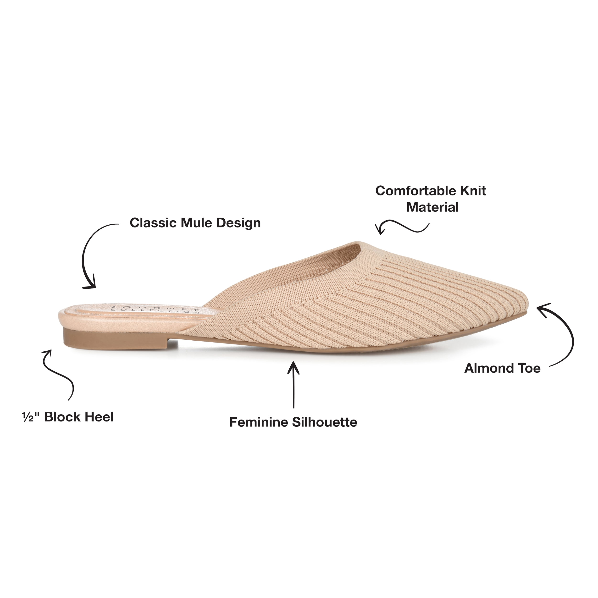 Journee Womens Aniee Slip On Almond Toe Mule Flats, Widths Available