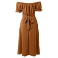 thumbnail image 5 of 2025 Vestido midi cruzado de satén con hombros descubiertos para mujer - Diseño fruncido para bodas/fiestas - Tejido elástico y ligero con opciones de tallas múltiples, 5 of 5