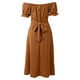 thumbnail image 5 of 2025 Vestido midi cruzado de satén con hombros descubiertos para mujer - Diseño fruncido para bodas/fiestas - Tejido elástico y ligero con opciones de tallas múltiples, 5 of 5