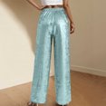 thumbnail image 4 of Olyvenn Women's V Cross High Elastic Waist Straight Wide Leg Pants Casual Loose Pleated Party Night Out Club Wear Long Pants Light Blue M, 4 of 9