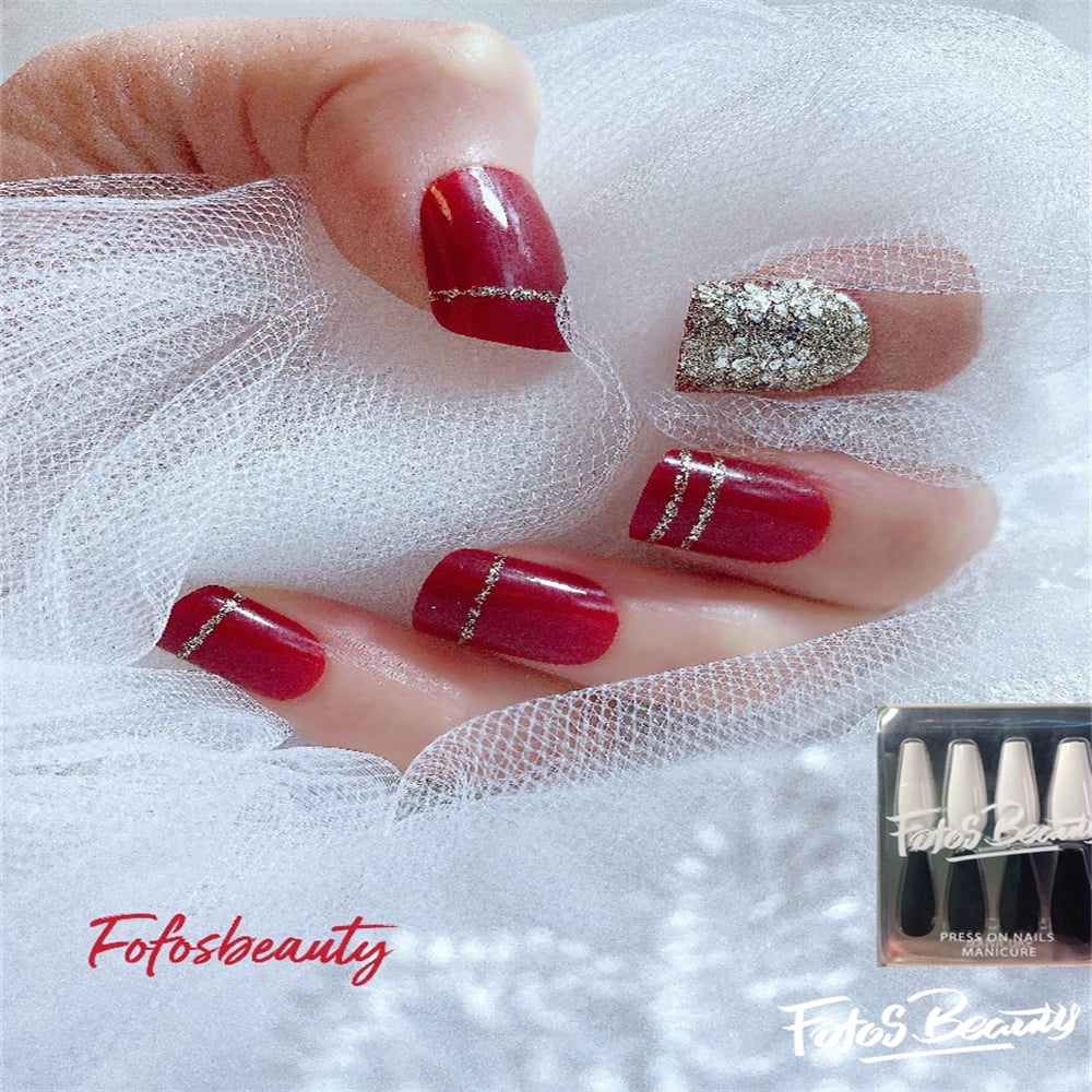 Fofosbeauty 24 Pcs Press on Nails, Fake Nails Square Glue on Nails, Short  False Nails, Acrylic Nails for Women and Girls, Dashing Red 