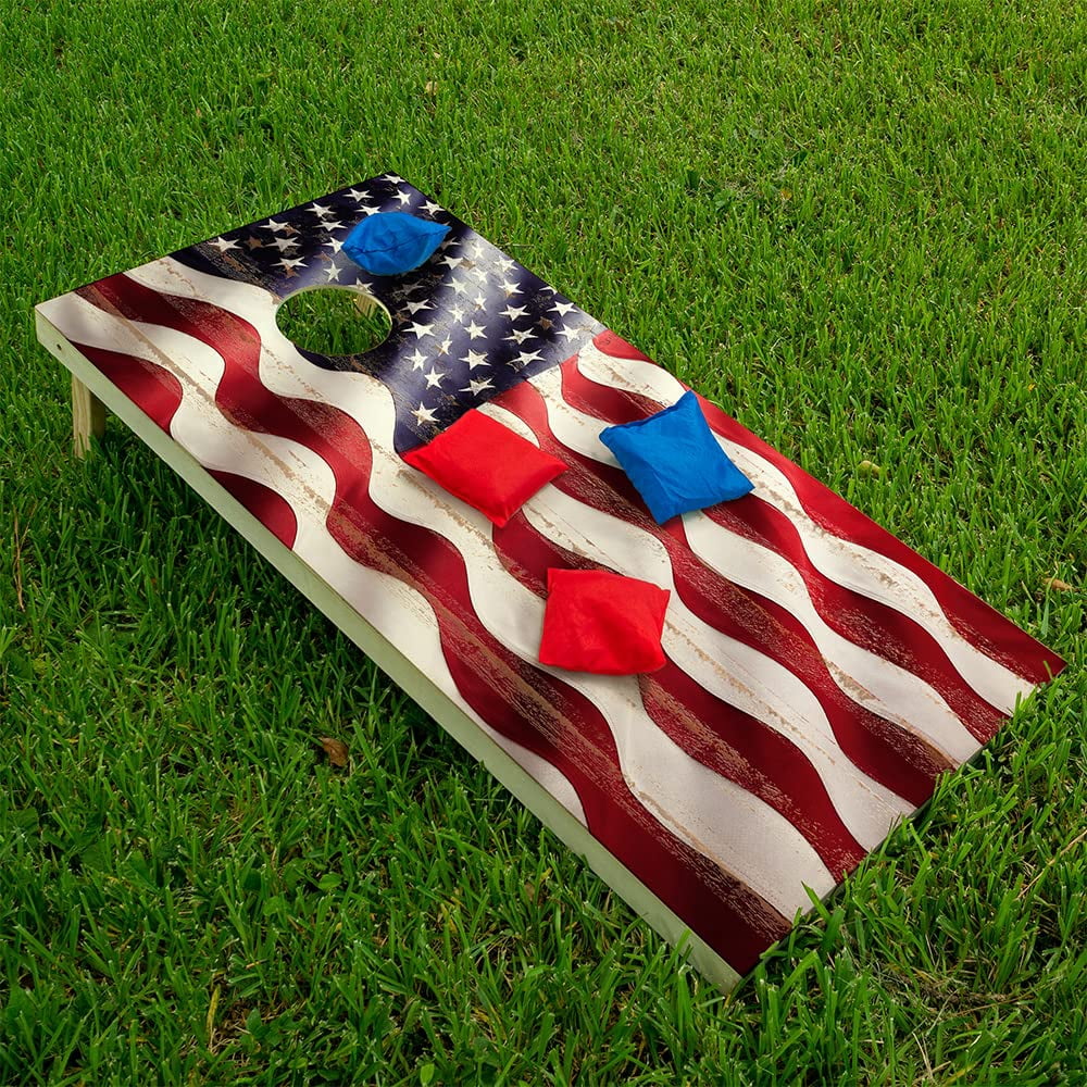 Cornhole Board Wraps and Decals Cornhole Wraps for Boards Set of 2 Corn Hole Decal, Skins Professional Vinyl Cornhole Decal for Boards Covers Sticker Cornhole Vinyl Wraps (American Flag Wavy)